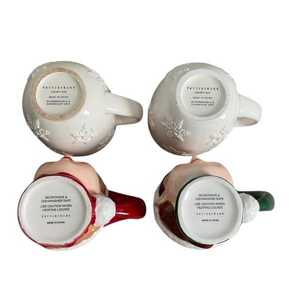 Pottery Barn Retired Christmas Mugs - Set of 4 - Snowflakes & Elves - Picture 3 of 6